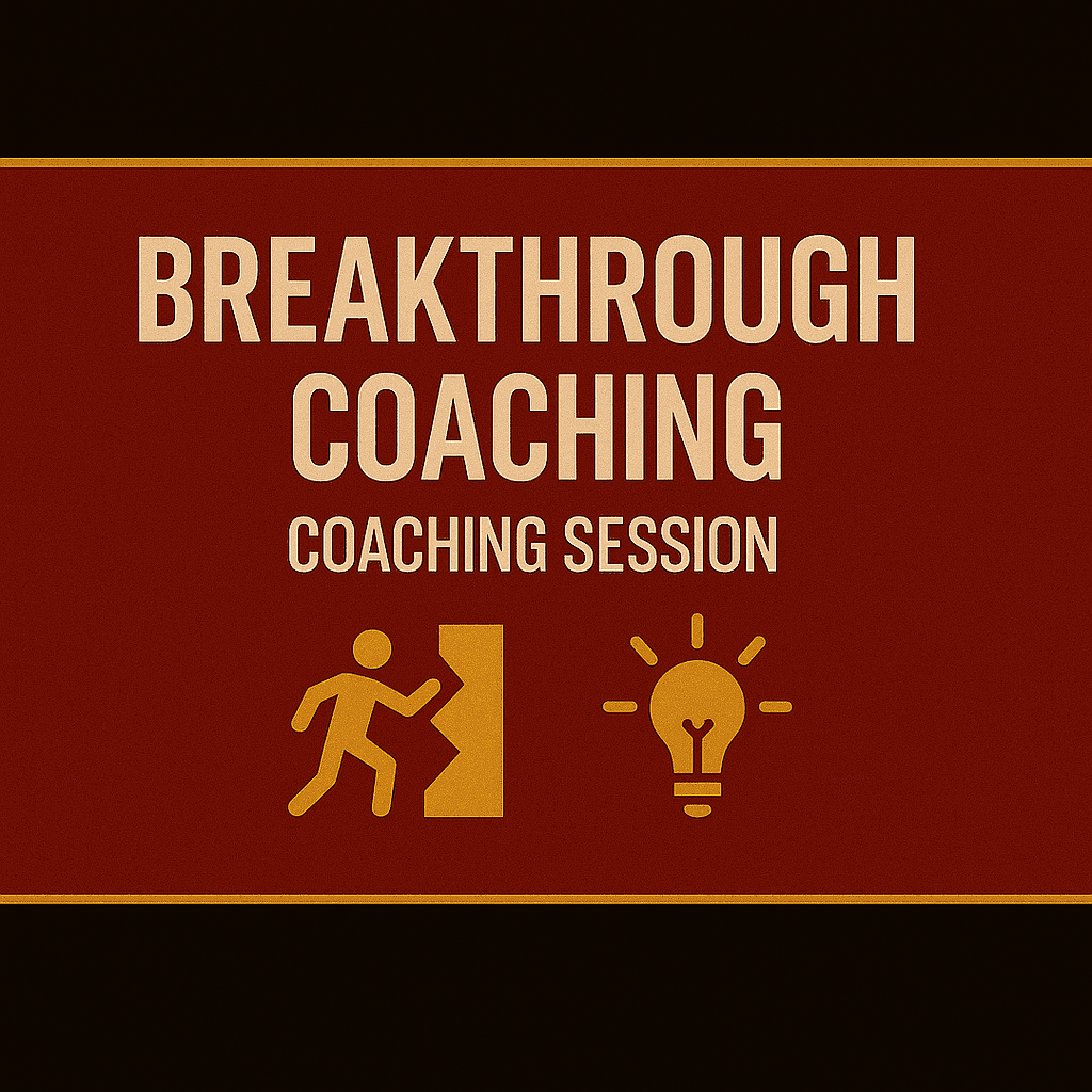 “Breakthrough Coaching session graphic with text ‘Breakthrough Coaching – Coaching Session’ and icons of a person stepping through a doorway and a lightbulb, representing sales clarity and new ideas for coaches.”