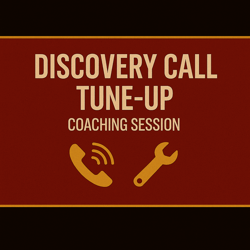 “Discovery Call Tune-Up Coaching Session graphic with phone and wrench icons on a red background, promoting coaching to improve discovery calls for coaches.”